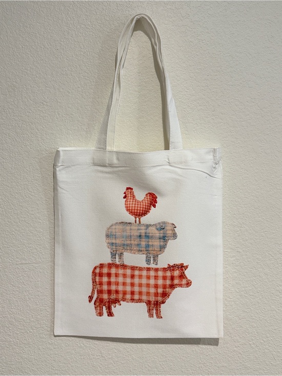 The Golden Goat Co Handbags - Handmade Canvas Tote Bag with farm animals quilt like Graphic - White
